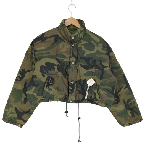 ウッドランドカモ ナイロン クロップドダウンジャケット Y2K レディース FREE