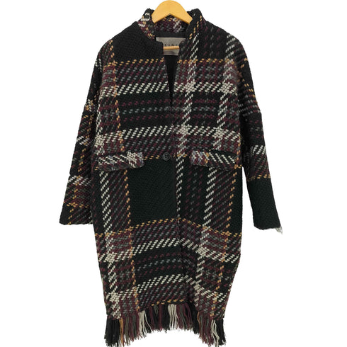 アンティカキヌ antiqua KINU チェック フリンジ ニット チェスターコート レディース