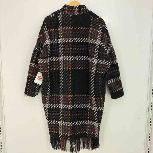 アンティカキヌ antiqua KINU チェック フリンジ ニット チェスターコート レディース