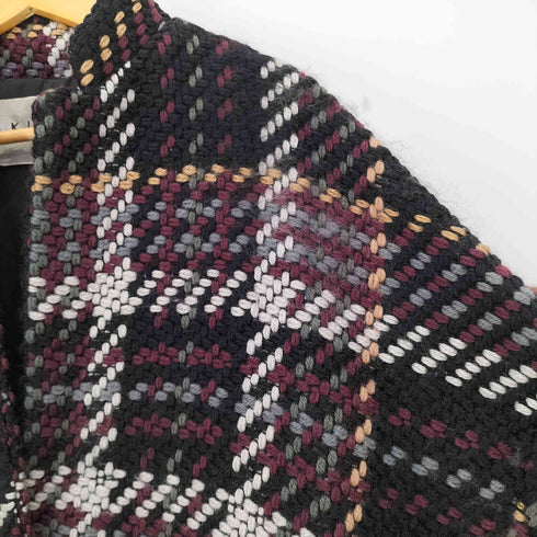 アンティカキヌ antiqua KINU チェック フリンジ ニット チェスターコート レディース