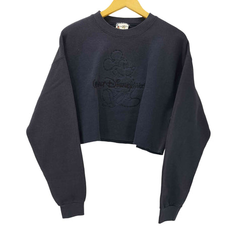 90S テーマパーク キャラクター 刺繍 カットオフ リメイク クロップド スウェット トレーナー 短丈 レディース