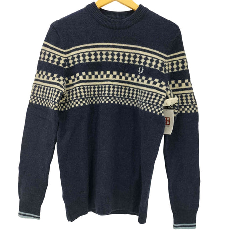 フレッドペリー FRED PERRY Island Knit Sweater 月桂樹 ロゴ 刺繍 アイランド ノルディック ニット セーター Lambs Wool 100% ラムウール メンズ import:L