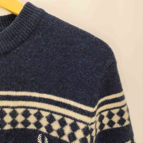 フレッドペリー FRED PERRY Island Knit Sweater 月桂樹 ロゴ 刺繍 アイランド ノルディック ニット セーター Lambs Wool 100% ラムウール メンズ import:L