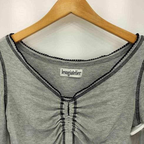 LESUGIATELIER インサイドアウト ギャザーデザイン クロップド クルーネック 長袖 Tシャツ y2k レディース JPN:1