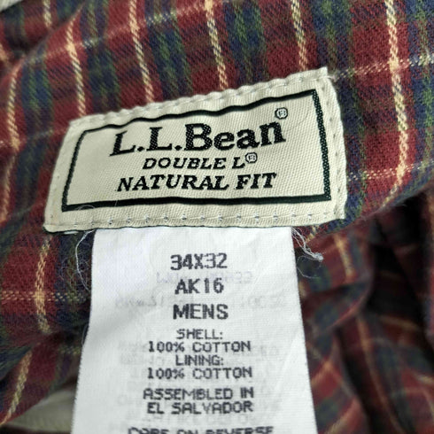 エルエルビーン L.L.Bean DOUBLE L NATURAL FIT 裏地チェック柄 ジッパーフライ チノ スラックス パンツ メンズ 34/32