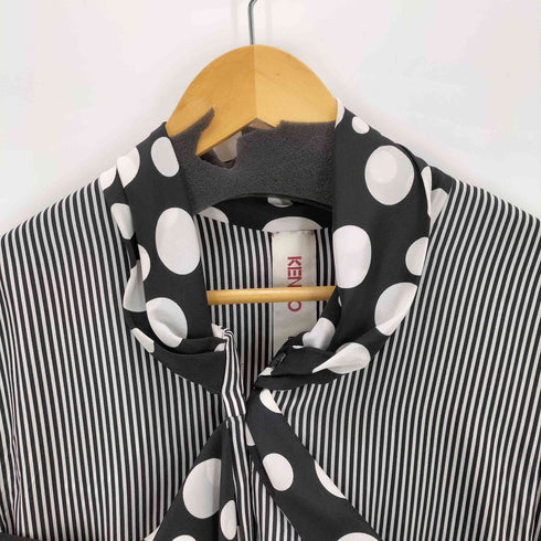 ケンゾー KENZO KENZO defile ドット柄切替 ストライプシルクブラウス レディース JPN:36