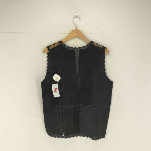 ピッグレザースエード フラワー刺繍ベスト レディース
