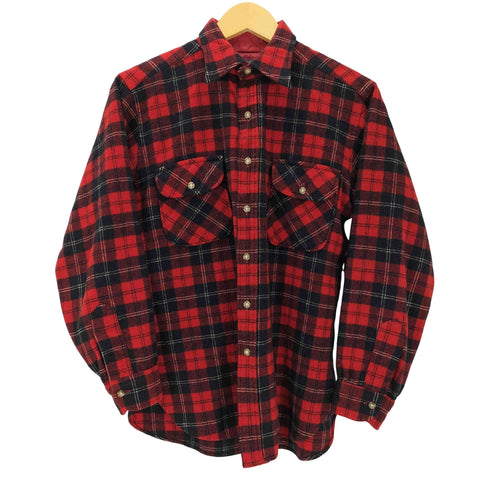 ペンドルトン PENDLETON 70S USA製 PURE VIRGIN WOOL バージンウール 襟芯 両フラップ タータンチェック L/S シャツ メンズ import:M