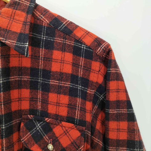 ペンドルトン PENDLETON 70S USA製 PURE VIRGIN WOOL バージンウール 襟芯 両フラップ タータンチェック L/S シャツ メンズ import:M