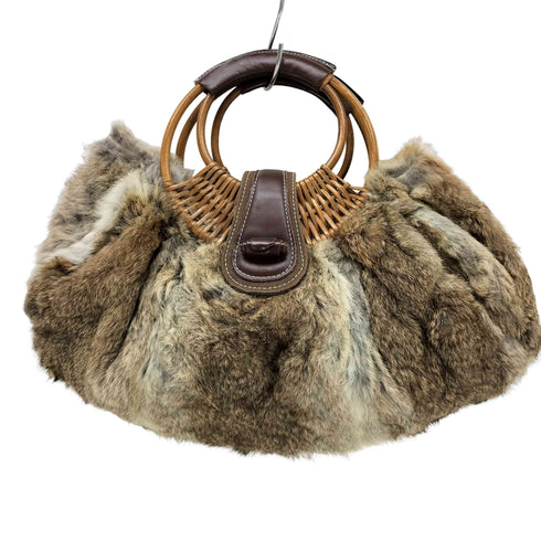 編み込みハンドルファーハンドバッグ レディース