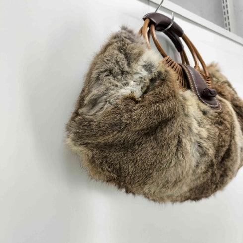 編み込みハンドルファーハンドバッグ レディース