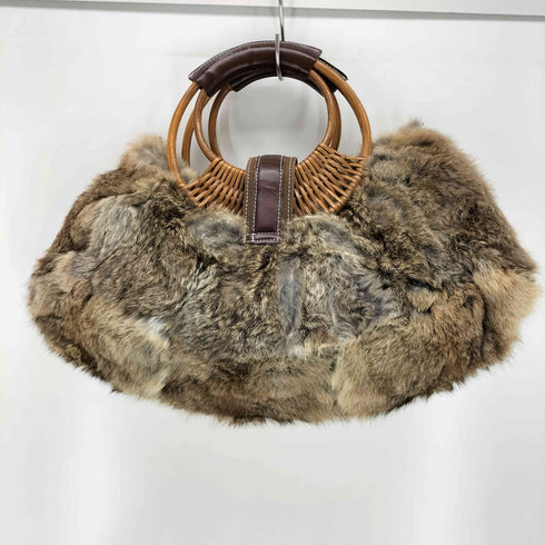 編み込みハンドルファーハンドバッグ レディース