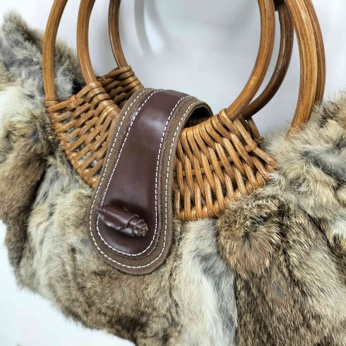 編み込みハンドルファーハンドバッグ レディース