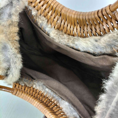 編み込みハンドルファーハンドバッグ レディース