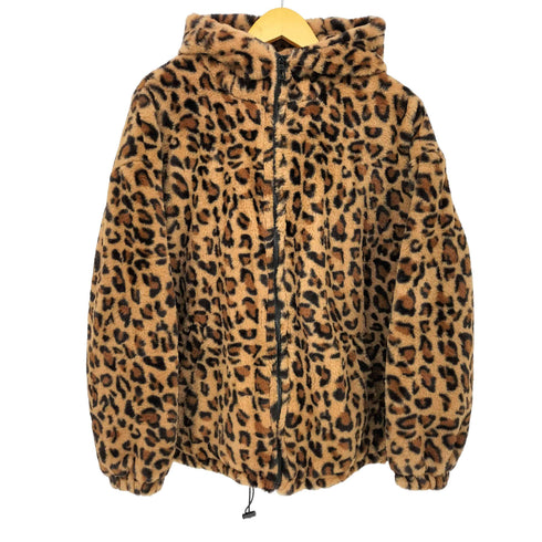 SHANGYIZHE レオパード 柄 ボア フリース ジップアップ フーディ ジャケット レディース import:XL