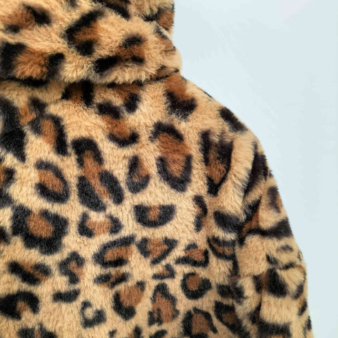SHANGYIZHE レオパード 柄 ボア フリース ジップアップ フーディ ジャケット レディース import:XL
