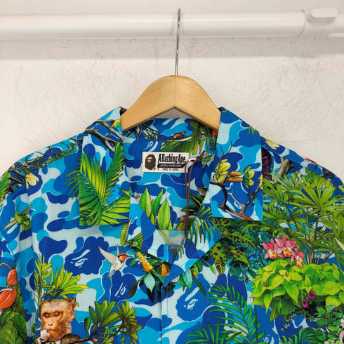 アベイシングエイプ A BATHING APE MONKEY 47 OPEN COLLAR S/S SHIRT ショートスリーブシャツ メンズ L