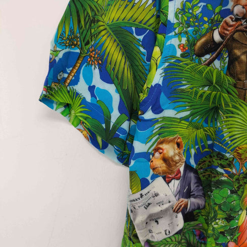 アベイシングエイプ A BATHING APE MONKEY 47 OPEN COLLAR S/S SHIRT ショートスリーブシャツ メンズ L