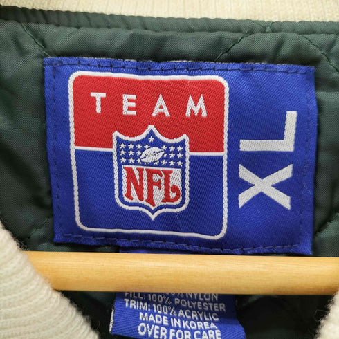 エヌエフエル NFL フットボール チーム ロゴ 刺繍 アームレザー ウール ナイロン スタジアム ジャケット スタジャン メンズ import:XL