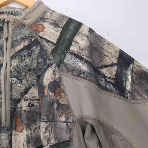 ラッセル Russell outdoors ソフトシェル切替 リアルツリーカモ ハーフジップ プルオーバージャケット メンズ