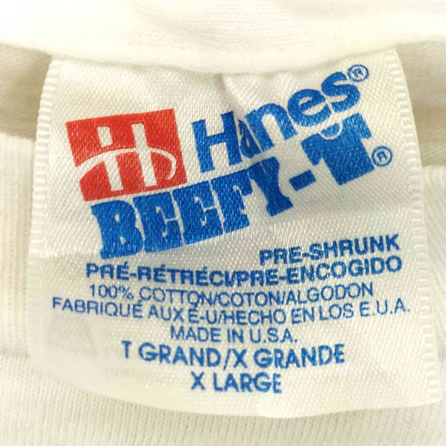 ヘインズ Hanes 90s USA製 BEEFY-T 袖裾シングルステッチ The MARKET PLACE プリントクルーネックTシャツ メンズ import:XL