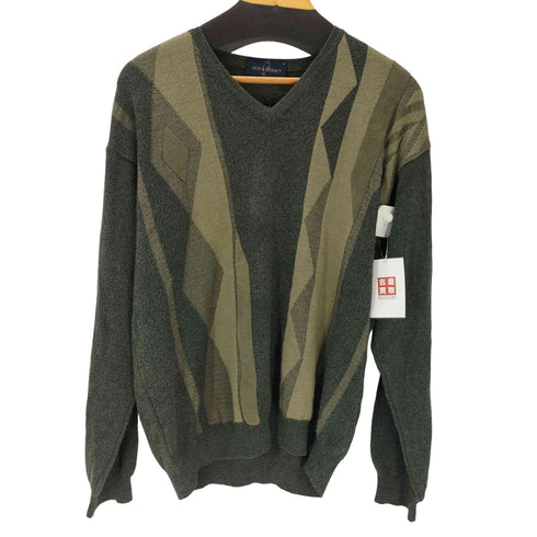 GUY de BERAC スウェード 切替 アーガイル ウール アクリル Vネック ニット メンズ 4