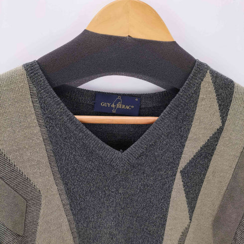 GUY de BERAC スウェード 切替 アーガイル ウール アクリル Vネック ニット メンズ 4