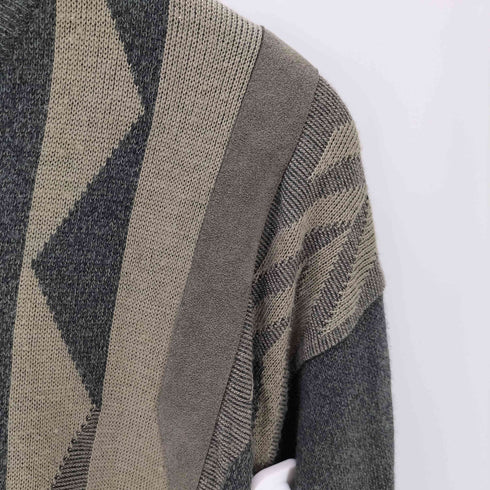 GUY de BERAC スウェード 切替 アーガイル ウール アクリル Vネック ニット メンズ 4