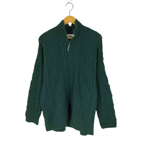 アランクラフト aran crafts 80S~90S アイルランド製 100%メリノウール フィッシャーマン ジップニット メンズ import:L