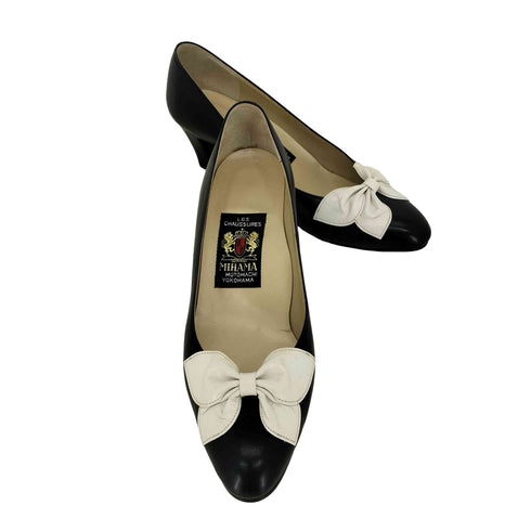 ミハマ MIHAMA リボン デザイン レザー ヒール パンプ レディース JPN:23.5