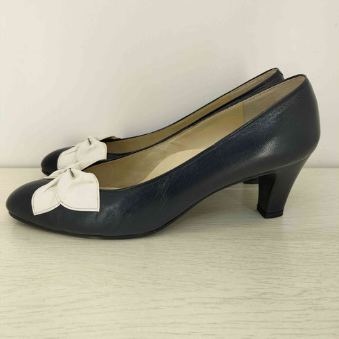 ミハマ MIHAMA リボン デザイン レザー ヒール パンプ レディース JPN:23.5