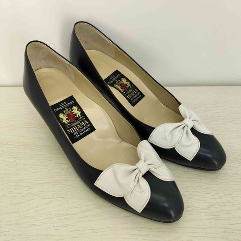 ミハマ MIHAMA リボン デザイン レザー ヒール パンプ レディース JPN:23.5