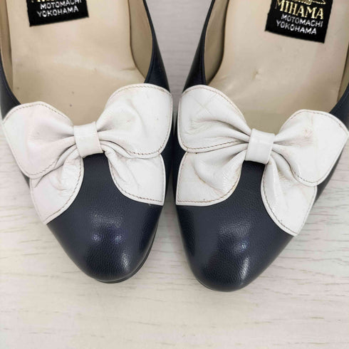 ミハマ MIHAMA リボン デザイン レザー ヒール パンプ レディース JPN:23.5