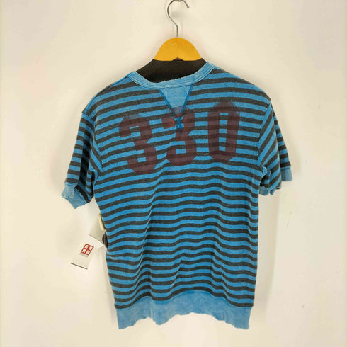 ダブルアールエルラルフローレン RRL RALPH LAUREN ロゴプリント ダメージ加工S/Sボーダースウェットシャツ メンズ JPN:XL