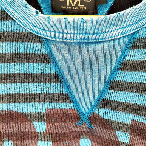 ダブルアールエルラルフローレン RRL RALPH LAUREN ロゴプリント ダメージ加工S/Sボーダースウェットシャツ メンズ JPN:XL