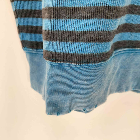 ダブルアールエルラルフローレン RRL RALPH LAUREN ロゴプリント ダメージ加工S/Sボーダースウェットシャツ メンズ JPN:XL