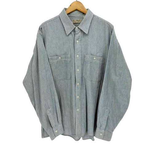 エルエルビーン L.L.Bean 80-90S USA製 両ポケット ストライプ コットン レギュラーカラー L/S シャツ メンズ import:XL