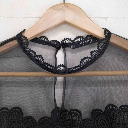 ザラ ZARA シースルー刺繍デザイン プリーツワンピース レディース import:M