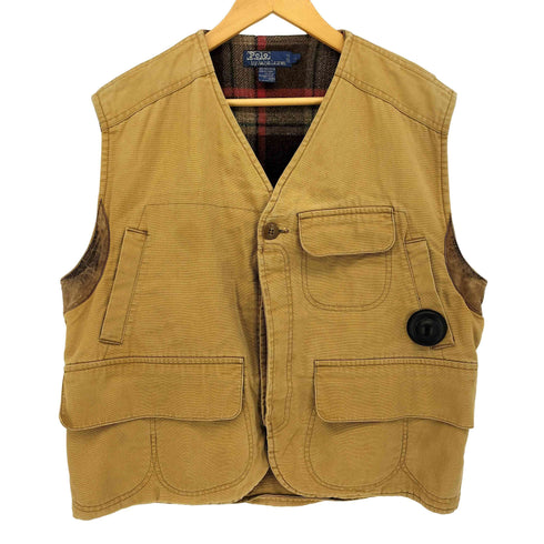 ポロバイラルフローレン Polo by RALPH LAUREN 90S レザー切替 裏地ブランケット ダック地 ハンティングベスト メンズ import:L