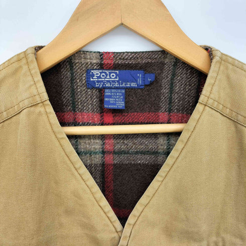 ポロバイラルフローレン Polo by RALPH LAUREN 90S レザー切替 裏地ブランケット ダック地 ハンティングベスト メンズ import:L