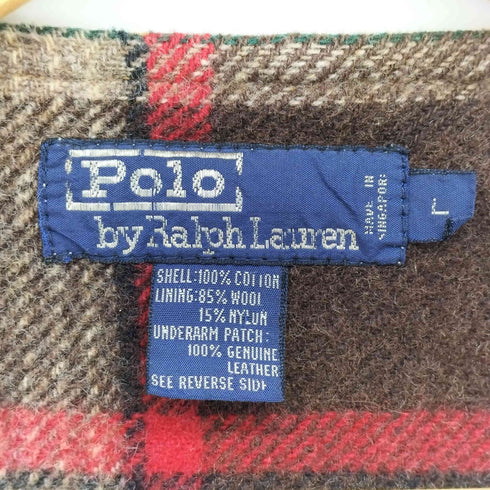 ポロバイラルフローレン Polo by RALPH LAUREN 90S レザー切替 裏地ブランケット ダック地 ハンティングベスト メンズ import:L