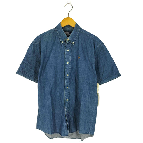 ポロバイラルフローレン Polo by RALPH LAUREN 90S シンガポール製 スモールポニー刺繍 デニム S/S シャツ メンズ import:M