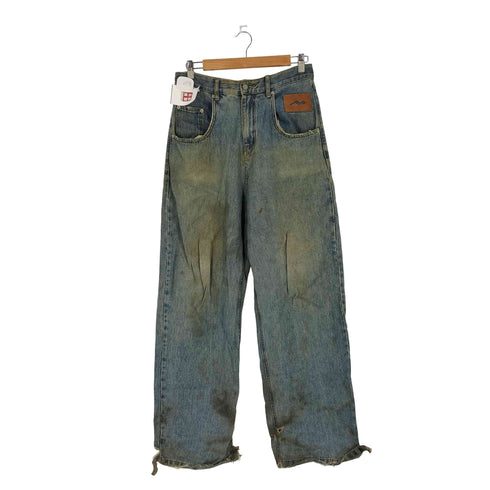 メイソンプリンス mason prince VINTAGE加工 レザーパッチ ワイドデニムパンツ メンズ JPN:3