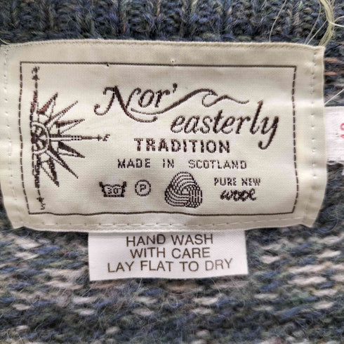 Nor`Easterly Scotland Fair Isle Sweater Knit スコットランド製 総柄 PURE NEW WOOL ウール フェアアイル ニット セーター メンズ 42