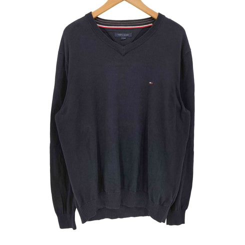 トミーヒルフィガー TOMMY HILFIGER ロゴ刺繍 Vネック コットンニット メンズ import:L