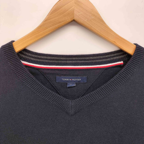 トミーヒルフィガー TOMMY HILFIGER ロゴ刺繍 Vネック コットンニット メンズ import:L