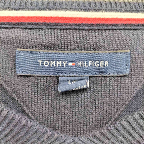 トミーヒルフィガー TOMMY HILFIGER ロゴ刺繍 Vネック コットンニット メンズ import:L