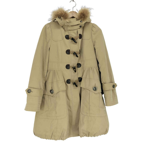 バーバリーブルーレーベル BURBERRY BLUE LABEL 裏地チェックライナー ラクーンファー フードコート レディース 38