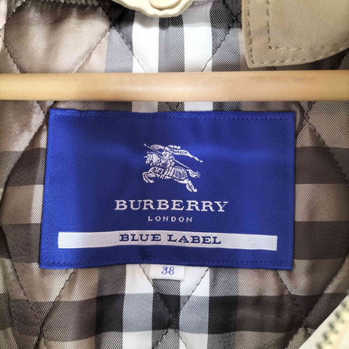 バーバリーブルーレーベル BURBERRY BLUE LABEL 裏地チェックライナー ラクーンファー フードコート レディース 38