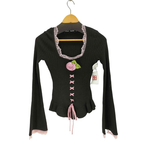 デシグアル Desigual Maria Escote ビクトリアンコルセット レースアップニットトップス レディース JPN:XS